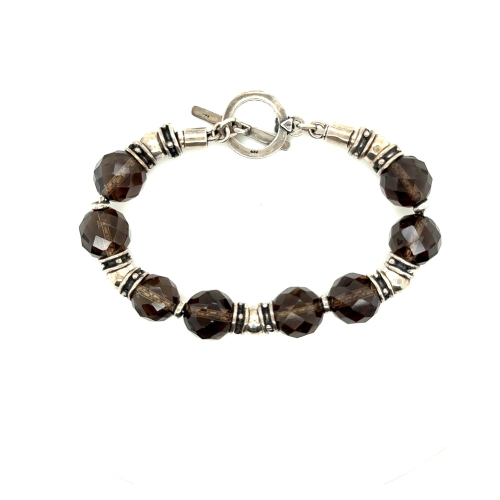Silpada Retired Sterling Silver Smoky Quartz Faceted Bead Toggle Bracelet 8"